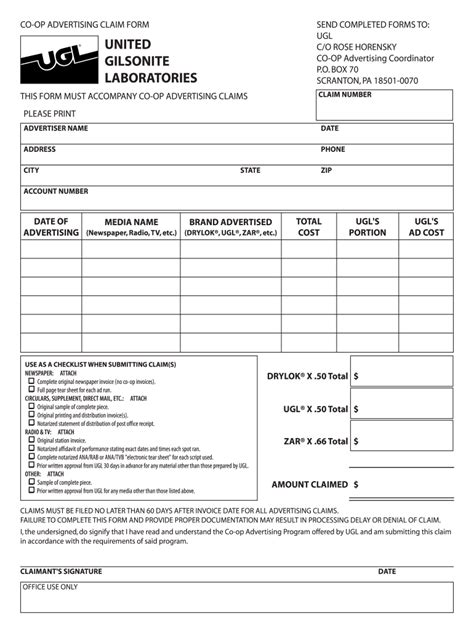 Fillable Online CO OP ADVERTISING CLAIM FORM Fax Email Print PdfFiller