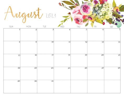 Free Blank August Calendar 2021 Printable Template