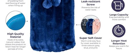 L Extra Large Hot Water Bottle Pink Faux Fur Covered Hot Water Bottle For Pain Relief Hand