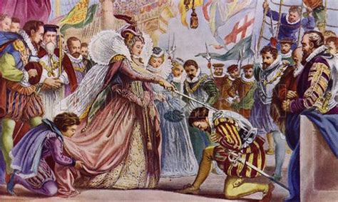 Queen Elizabeth I Knighting Sir Francis Drake On Biard His Stock