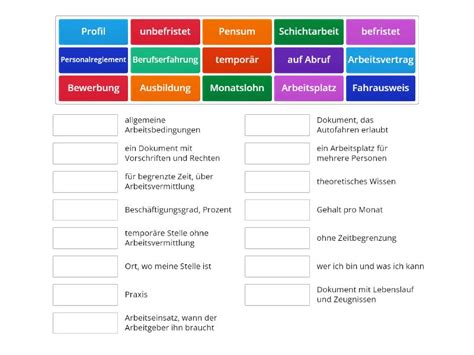 Stelleninserate Wortschatz Zuordnen Match Up