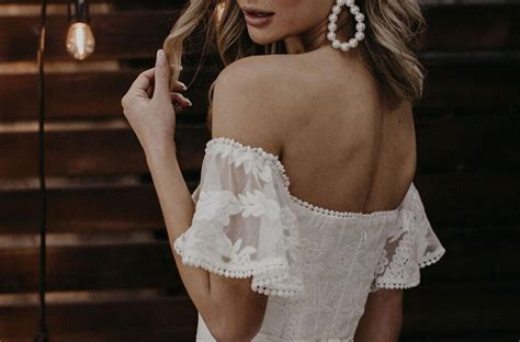 Desiree Lace Off The Shoulder A Line Wedding Dress Dreamers And Lovers