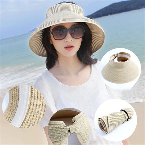 Portable Summer Women Anti Uv Foldable Sun Visor Cap Wide Brim Outdoor