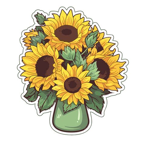 Pegatina Transparente Que Muestra Girasoles En Un Jarrón Clipart Vector