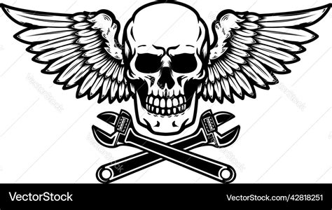 Winged Skull With Crossed Wrenches Design Element Vector Image