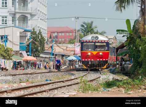 Train Arrives At Battambang Railway Station In Battambang Cambodia