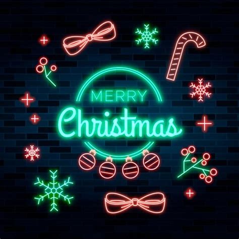 Free Vector Neon Merry Christmas Concept Christmas Vectors Neon