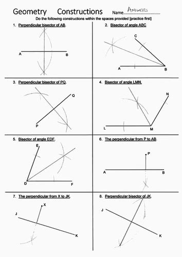 Constructions: Bisecting lines and Angles & constructing Angles | Teaching Resources