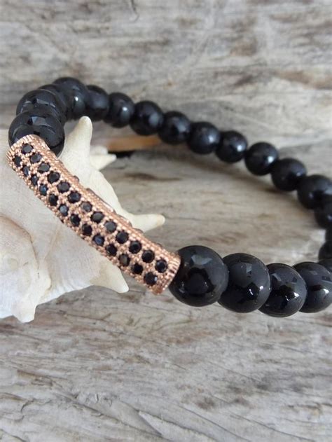 Black Onyx Bracelet Black Onyx With Cubic Zirconia Rose Gold Etsy Black Onyx Bracelet