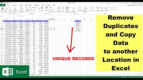 Remove Duplicates And Copy Data To Another Location In Excel Youtube