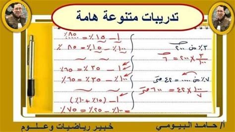 موقع السبورة ابسط شرح لدرس حساب النسبة المئوية في الرياضيات للصف