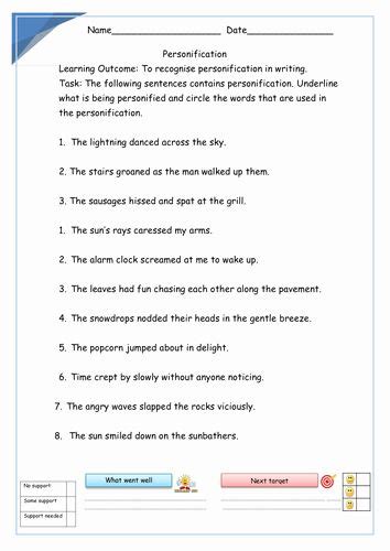 Similes Metaphors And Personification Worksheet