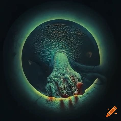 Hand Logo Inside A Circle In The Style Of Zdzisław Beksiński On Craiyon