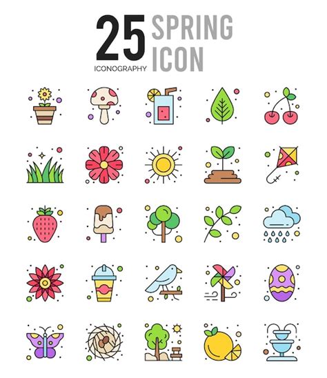 25 Spring Lineal Color Icon Pack Vektorillustration Premium Vektor