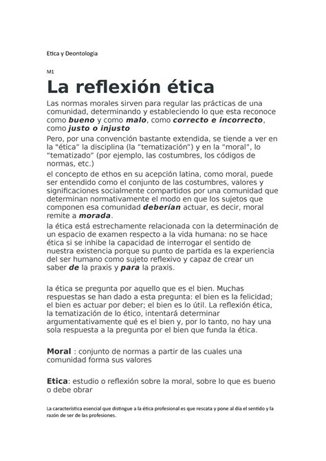 Etica Y Deontologia Resumen Modulo Y Etica Y Deontologia M La