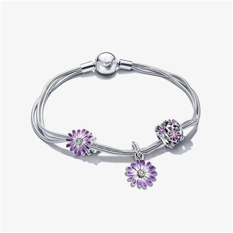 Em promoção Roxo Série Prata 925 Flor Redonda Coração Encantos