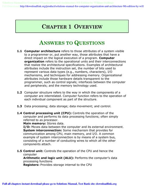 Solutions Manual For Computer Organization And Architecture Th Edition