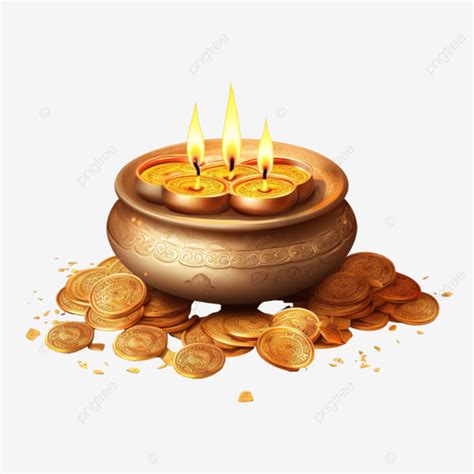 Akshaya Tritiya Greeting Card With Gold Coin Kalash Diwali Diya