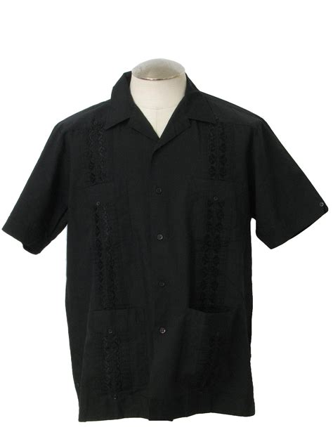 Retro Eighties Guayabera Shirt S Romani Mens Black On Black