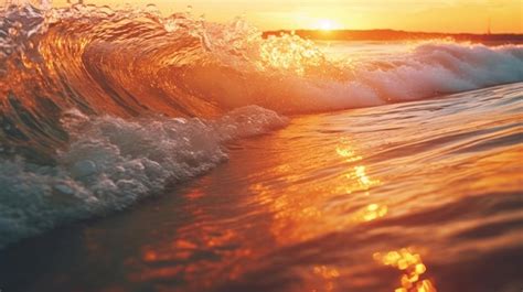 Premium Ai Image Closeup Of Beach Waves With Sunset