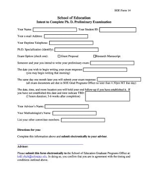 Fillable Online Soe Chhs Colostate SOE Form 14 Fax Email Print PdfFiller