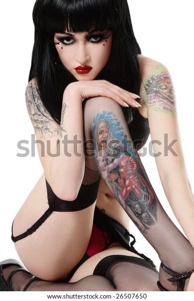 Sexy Beautiful Brunette Tattoos Sitting White Stock Photo 26507650 Shutterstock