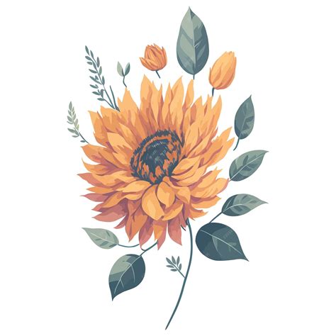 Premium Vector | A sunflower with leaves and flowers on it