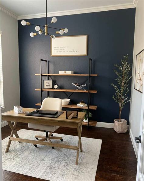 Home Office With Navy Blue Accent Wall Soul And Lane