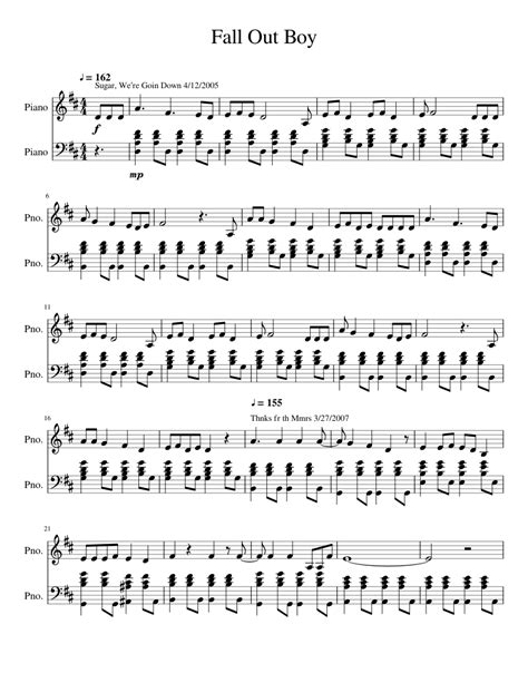 Fall Out Boy Medley Sheet Music For Piano Piano Duo