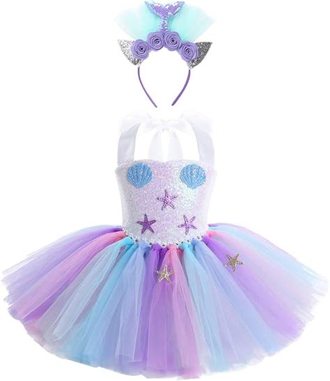 Yizyif Enfant Fille Déguisement Princesse Costume Sirène Carnaval Robe