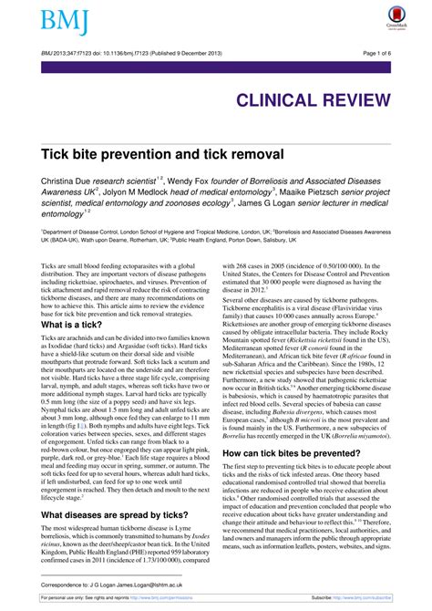 (PDF) Tick bite prevention and tick removal