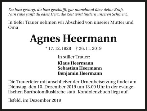 Traueranzeigen Von Agnes Heermann Trauerundgedenken De