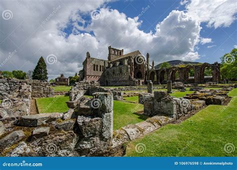 Ruins of Melrose Abbey in Melrose, the Scottish Borders. Stock Photo - Image of bruce, landmark ...