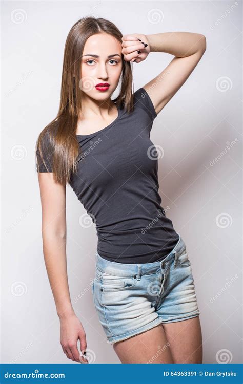 Sexy Junges Mädchen Im Denim Stockbild Bild Von Feiern Hüfte 64363391