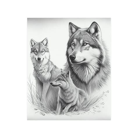 Wolf Family Pencil Drawing 1 of 10 Original Art, Wolves, Wall Art, Home ...