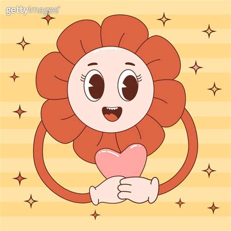 Retro Vintage Cartoon Flower Power Vector Illustration Of Mascot