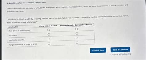 Solved 1 Conditions For Monopolistic Competition The Chegg