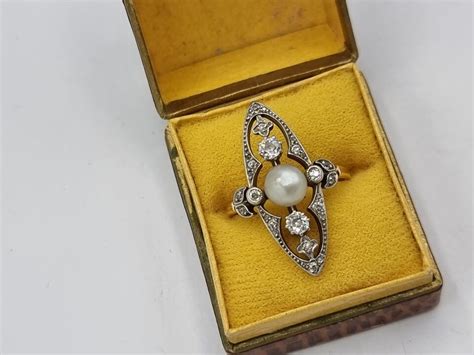 B Art Deco Diamant Ring Platin Gold Ca Ct Gr