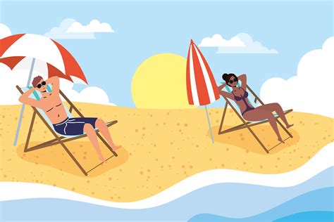 People Sunbathing At The Beach Summer Scene 1735747 Vector Art At Vecteezy