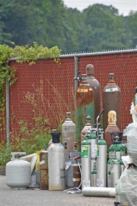 Helium Oxygen And Propane Tank Waste Recycling Stock Image Image Of