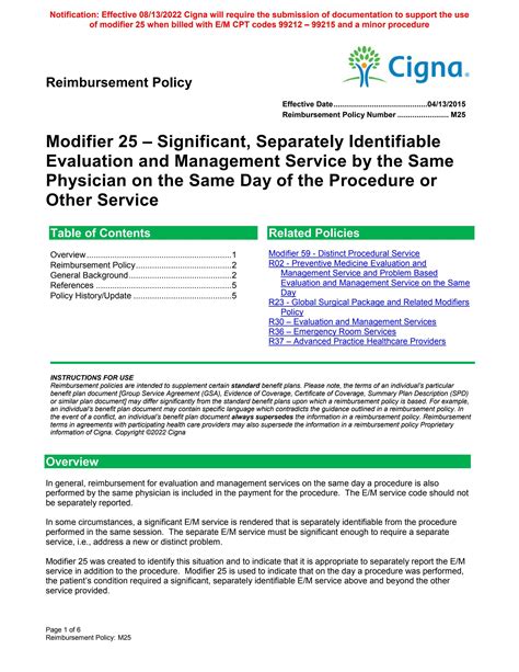 Cigna Mod 25 Reimbursement Policy Update 2022 081322 By John Gwin Issuu