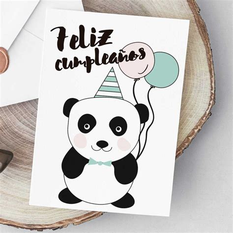 Felicitación de cumpleaños con dibujo de oso panda para imprimir