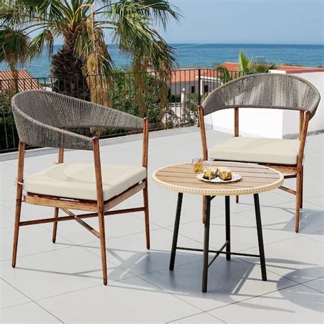 Dextrus Brown Rope Woven Design Outdoor Dining Chair With Beige