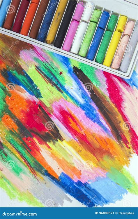 Oil Pastels Crayons Colorful Art Drawing On White Paper Backgro Royalty