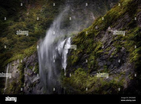 Milford Sound waterfalls Stock Photo - Alamy