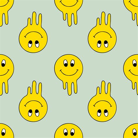 Groovy Seamless Pattern With Smile Face Crazy Print For Tee Textile