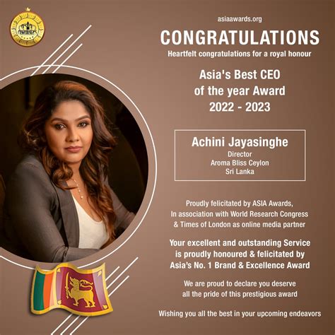 Achini Jayasinghe has bagged Asia's Best CEO Award