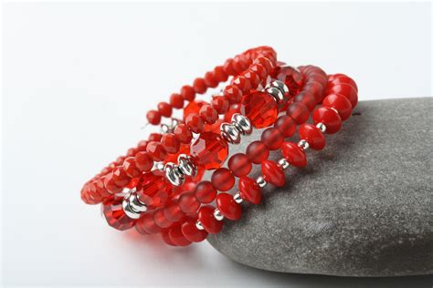 Red Bracelet Memory Wire Bracelet Red Memory Wire Bracelet Stack