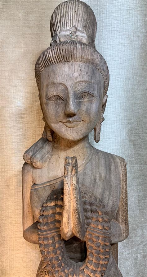 Large Hand Carved Wood Antique Quan Yin Statue At 1stdibs Large Hand