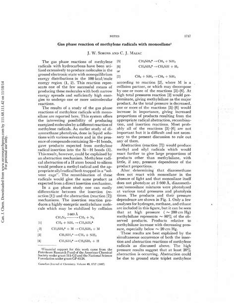 Pdf Gas Phase Reaction Of Methylene Radicals With Monosilane